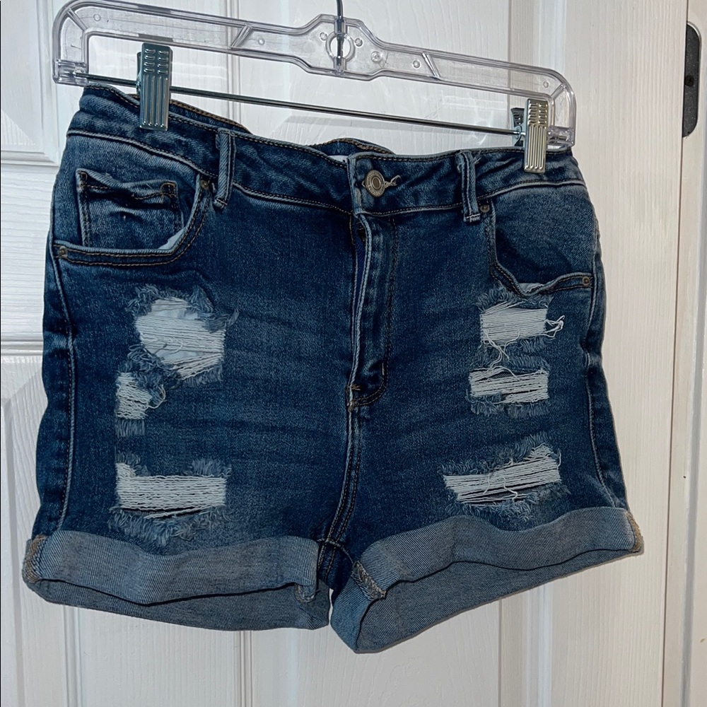 Wax Jean Dark Blue Distressed Shorts